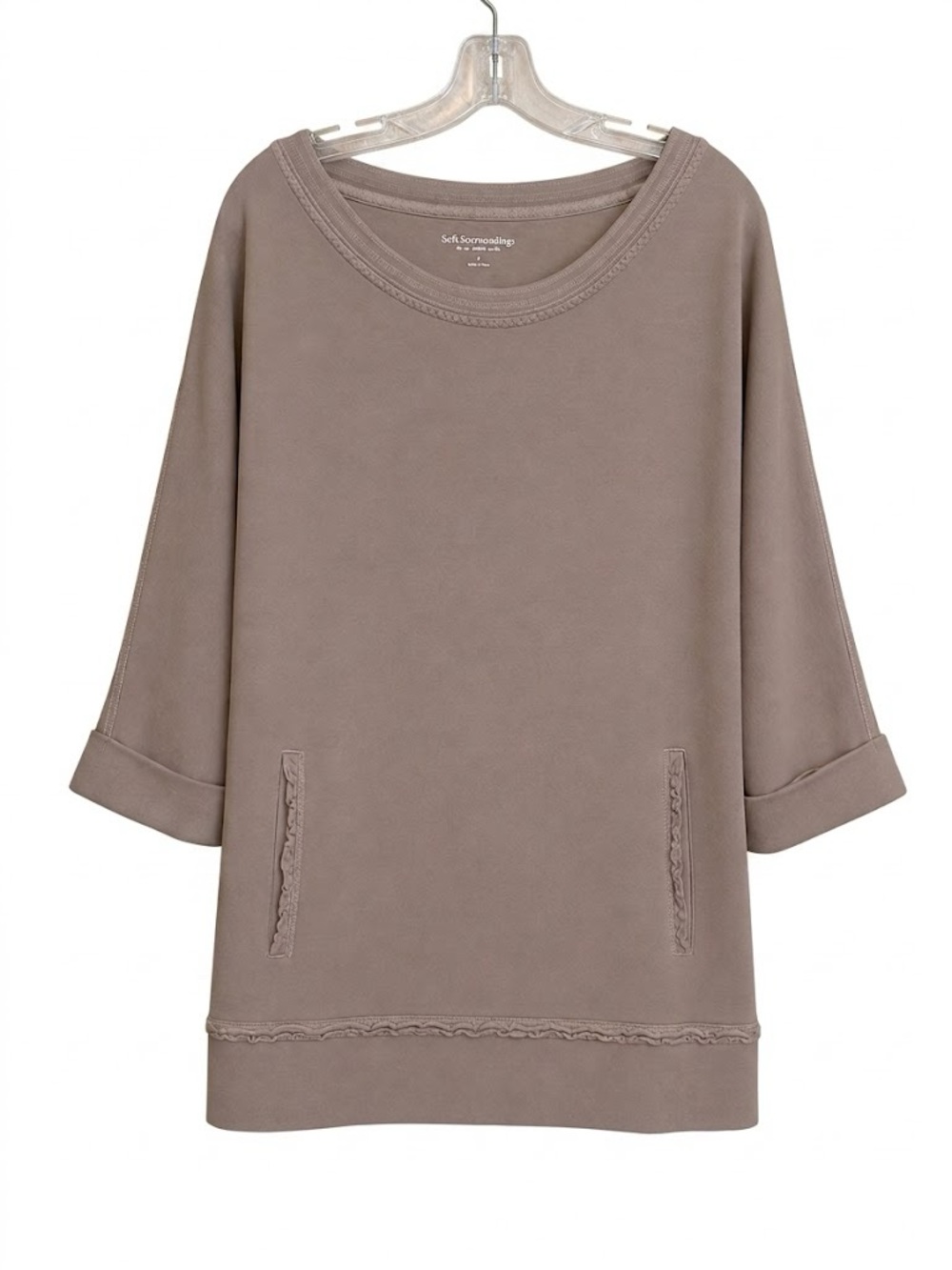 Soft Surroundings Tan Boatneck Sweatshirt Tunic Size Large